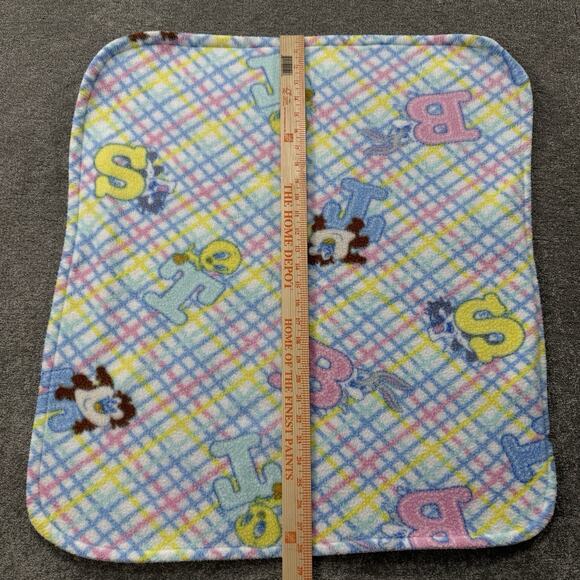 VTG Looney Tunes Baby Fleece Blanket Tweety Sylvester Taz Plaid Alphabet 28X26 - Picture 2 of 9